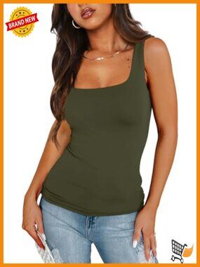 Square Neck Fitted Tank Top Double Layer Seamless Slim Fit